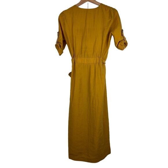 Zara trf Women's S Yellow Ochre Belted V-Neck Button Up Maxi Dress - Picture 5 of 7